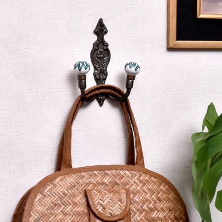 Green Floral Ceramic Iron Hooks